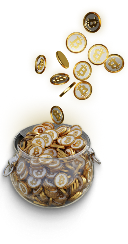 Jar full of gold Bitcoin coins